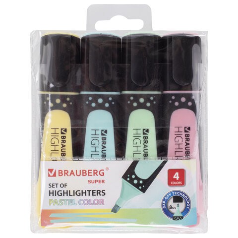 Набор текстовыделителей Brauberg Super Pastel 1-5 мм 4 цвета 151756 цена за 3 шт , 